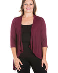 Elbow Length Sleeve Plus Size Open Cardigan