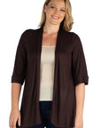 Elbow Length Sleeve Open Front Plus Size Cardigan