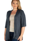 Elbow Length Sleeve Open Front Plus Size Cardigan