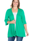 Elbow Length Sleeve Open Front Plus Size Cardigan