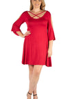 Criss Cross Neckline Cold Shoulder Plus Size Dress