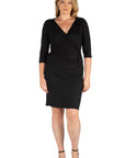 Knee Length V Neck Plus Size Wrap Dress