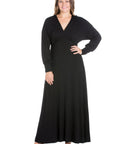 V-Neck Long Sleeve Plus Size Maxi Dress