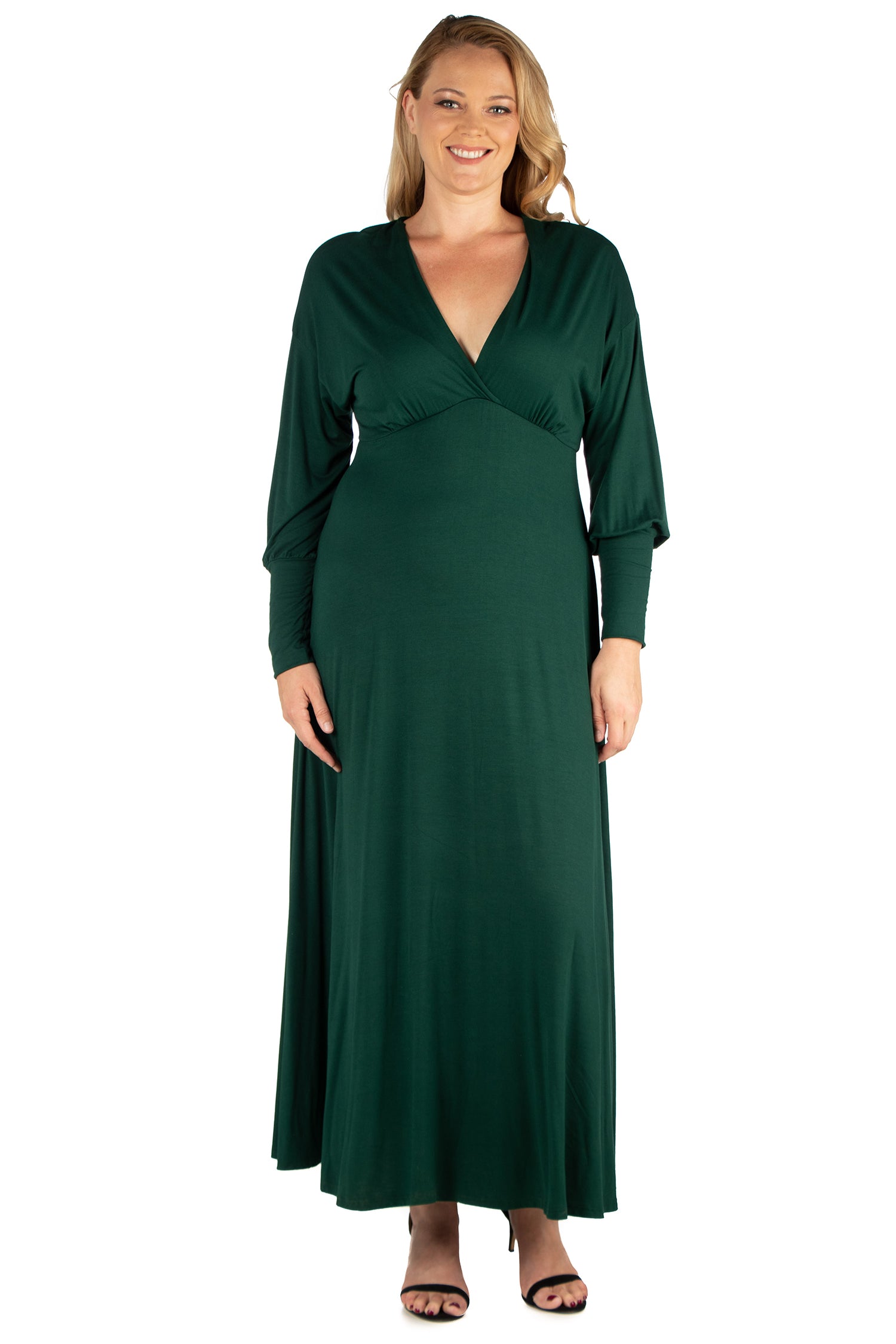 V-Neck Long Sleeve Plus Size Maxi Dress