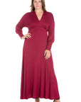 V-Neck Long Sleeve Plus Size Maxi Dress
