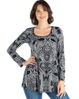 Black Paisley Long Sleeve Tunic Top
