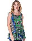 Casual Green Print Scoop Neck Tank Top