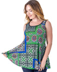 Casual Green Print Scoop Neck Tank Top
