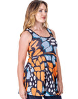 Orange Butterfly Print Scoop Neck Tank Top