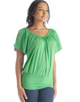 Womens Solid Color Short Sleeve Split Shoulder Top