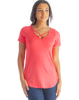 Womens V Neck Criss Cross Neckline T Shirt Tunic Top