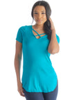 Womens V Neck Criss Cross Neckline T Shirt Tunic Top
