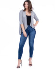 Elbow Length Sleeve Open Cardigan