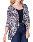 Black Print Elbow Length Sleeve Open Cardigan