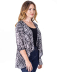 Black Print Elbow Length Sleeve Open Cardigan