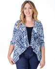 Navy Print Elbow Length Sleeve Open Cardigan