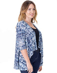 Navy Print Elbow Length Sleeve Open Cardigan