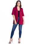 Open Front Elbow Length Sleeve Womens Cardigan