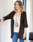 Open Front Elbow Length Sleeve Womens Cardigan