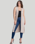 Sleeveless Long Cardigan Vest with Side Slit