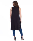 Sleeveless Long Cardigan Vest with Side Slit