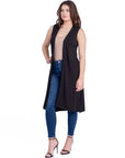 Sleeveless Long Cardigan Vest with Side Slit