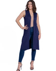 Sleeveless Long Cardigan Vest with Side Slit