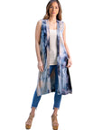 Tie Dye Sleeveless Open Front Cardigan Vest