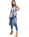 Tie Dye Sleeveless Open Front Cardigan Vest