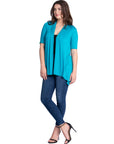 Loose Fit Open Front Cardigan with Half Sleeve