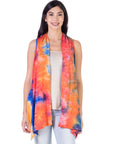 Orange Tie Dye Sleeveless Open Front Shrug Vest