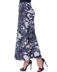 Black and White Floral Elastic Waist Ankle Length Comfortable Maxi Skirt