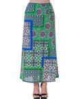 Green Scarf Print Elastic Waist Ankle Length Comfortable Maxi Skirt