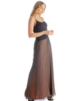 Solid Color Sheer Overlay Elastic Waist Dressy Maxi Skirt