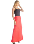 Solid Color Sheer Overlay Elastic Waist Dressy Maxi Skirt