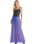 Solid Color Sheer Overlay Elastic Waist Dressy Maxi Skirt