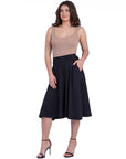 Elastic Waist Pleated Pocket Midi Skirt