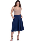 Elastic Waist Pleated Pocket Midi Skirt