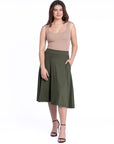 Elastic Waist Pleated Pocket Midi Skirt