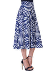 Womens Navy Geometric Print Pleated Midi Skirt With Pockets