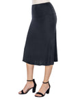 A Line Elastic Waist Knee Length Skirt