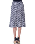 Black Geometric Print Comfortable Elastic Waist Knee Length Skirt
