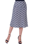 Black Geometric Print Comfortable Elastic Waist Knee Length Skirt