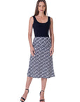Black Geometric Print Comfortable Elastic Waist Knee Length Skirt