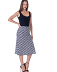 Black Geometric Print Comfortable Elastic Waist Knee Length Skirt