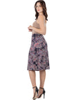 Grey Paisley Elastic Waist Knee Length Skirt