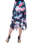 Womens Elastic Waist Floral Knee Length Handkerchief Hemline Skirt