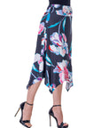 Womens Elastic Waist Floral Knee Length Handkerchief Hemline Skirt