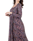 Fall Floral Long Sleeve Pleated Maxi Dress