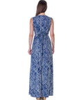Womens Navy Abstract Print V Neck Empire Waist Sleeveless Maxi Dress